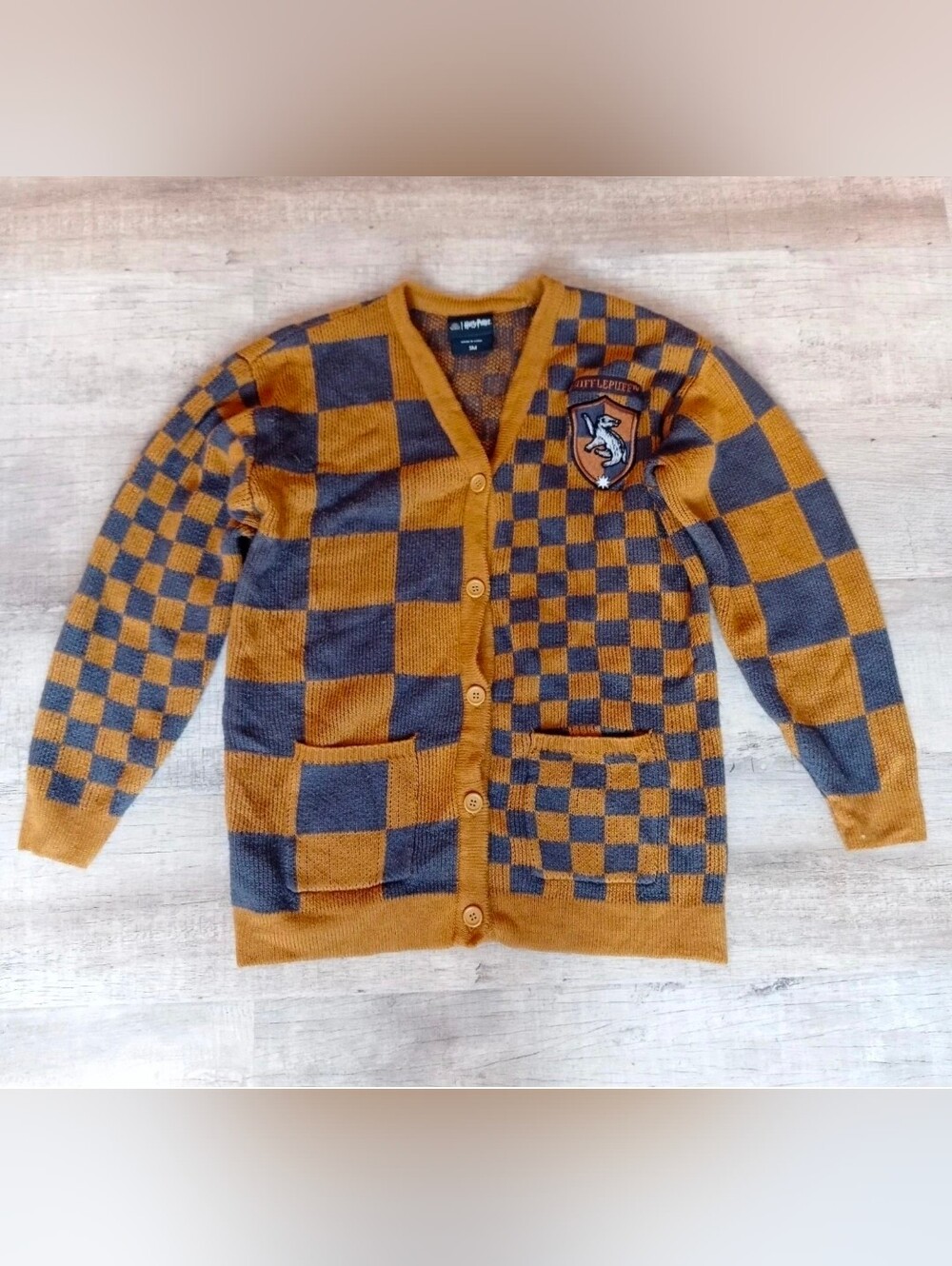 Harry Potter Hufflepuff Cardigan Sweater Wizarding World Check Women's SM